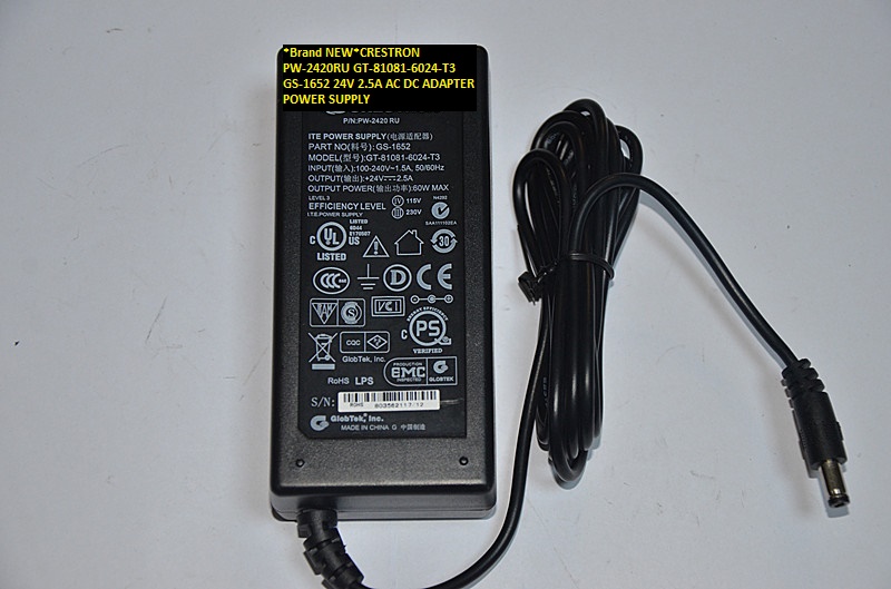 *Brand NEW*24V 2.5A AC DC ADAPTER CRESTRON PW-2420RU GS-1652 GT-81081-6024-T3 POWER SUPPLY
